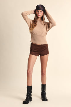 Suede Solid Color Slim Fit Micro Short - brown, womens shorts collection