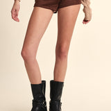 Suede Solid Color Slim Fit Micro Short - brown, womens shorts collection
