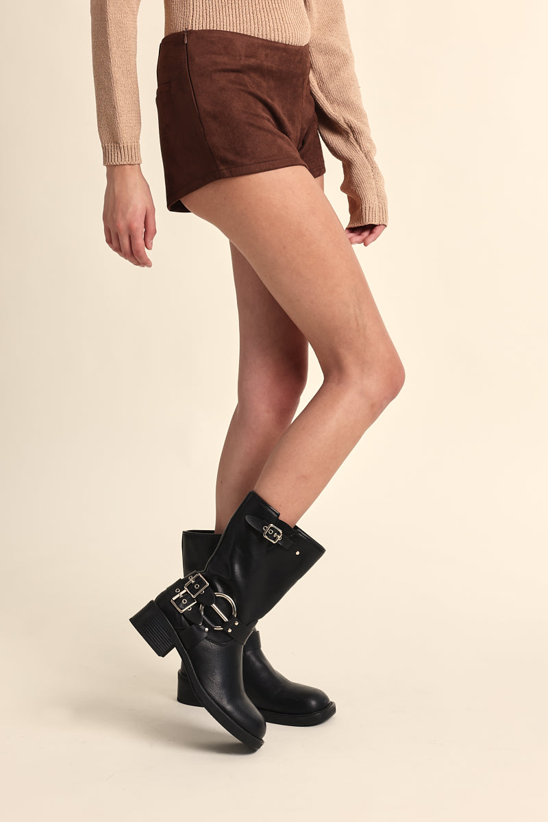 Suede Solid Color Slim Fit Micro Short - brown, womens shorts collection