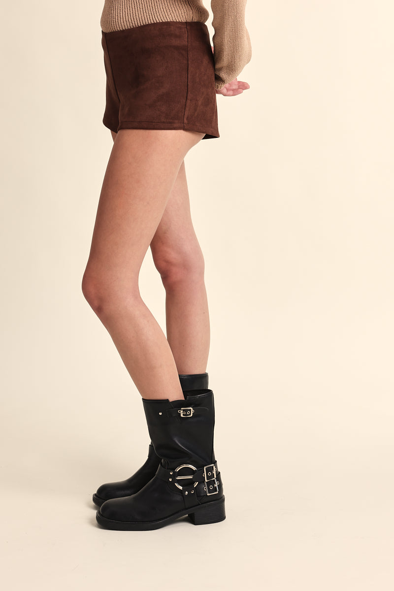Suede Solid Color Slim Fit Micro Short - brown, womens shorts collection