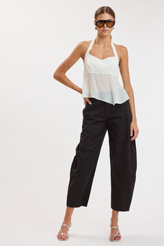 Solid Mid Rise Barrel Pant