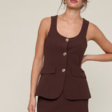 Front Button Vest & Slim Fit Mini Skirt Set