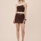 Suede Solid Color One Side Slit Skort