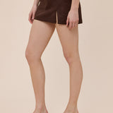 Suede Solid Color One Side Slit Skort