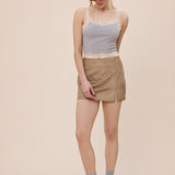Suede Solid Color One Side Slit Skort