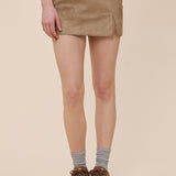 Suede Solid Color One Side Slit Skort