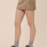Suede Solid Color One Side Slit Skort