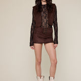 Faux Suede Belted Mini Skirt