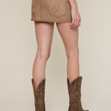 Faux Suede Belted Mini Skirt