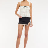 One Side Slit Lace Trim Mini Skirt