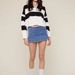 Stripe Collared Sweater - black and white stripe, womens sweater collection