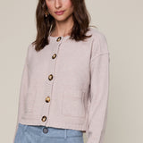 Crew Neck Button Down Knit Sweater