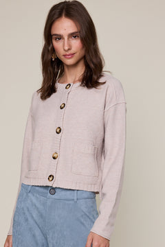 Crew Neck Button Down Knit Sweater