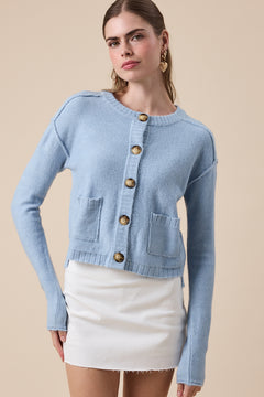 Crew Neck Button Down Knit Sweater
