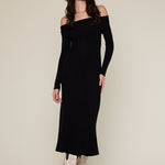Off Shoulder Sweater Midi Dress - black, womens dress collection