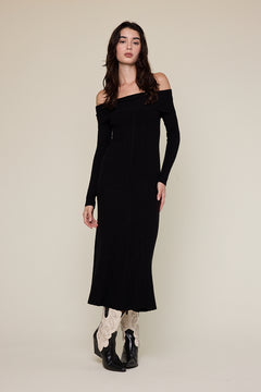 Off Shoulder Sweater Midi Dress - black, womens dress collection