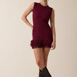 Fringe Point Crew Neck Sweater Dress - cherry, womens mini dress collection