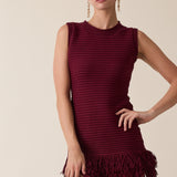 Fringe Point Crew Neck Sweater Dress - cherry, womens mini dress collection