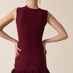 Fringe Point Crew Neck Sweater Dress - cherry, womens mini dress collection