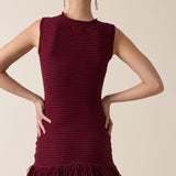Fringe Point Crew Neck Sweater Dress - cherry, womens mini dress collection