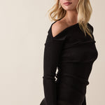 One Shoulder Sweater Top - black, womens sweater collection 