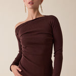 One Shoulder Sweater Top - brown, womens sweater collection 