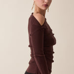 One Shoulder Sweater Top - brown, womens sweater collection 
