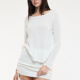 Scallop Cut Boat Neck Top and Skirt Set