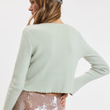 Rose Button Lettuce Edge Knit Cardigan