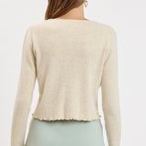Rose Button Lettuce Edge Knit Cardigan