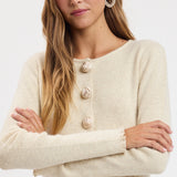 Rose Button Lettuce Edge Knit Cardigan