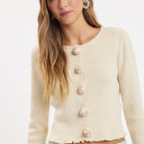 Rose Button Lettuce Edge Knit Cardigan
