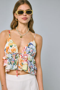 Front Tie Ruffle Top