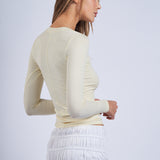 Ribbed Button Front Long Sleeve Top