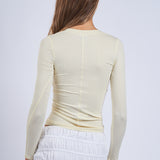 Ribbed Button Front Long Sleeve Top