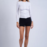 Ribbed Button Front Long Sleeve Top