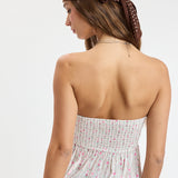 Floral Stripe Keyhole Tie Ruffle Crop Top