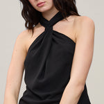 Twist Front Halter Top - black, womens top collection