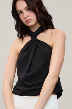Twist Front Halter Top - black, womens top collection