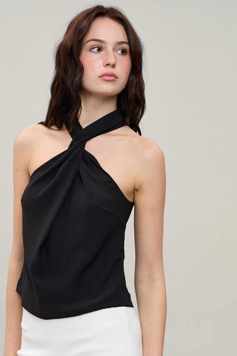 Twist Front Halter Top - black, womens top collection