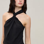 Twist Front Halter Top - black, womens top collection