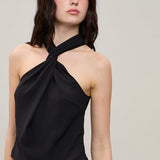 Twist Front Halter Top - black, womens top collection