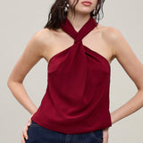 Twist Front Halter Top - red, womens top collection