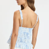 Blue Patch Ruffle Top