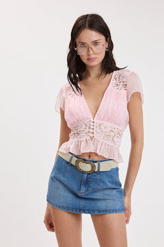 Chiffon V Neck Cap Sleeve Top