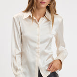 Satin Shoulder Pad Blouse