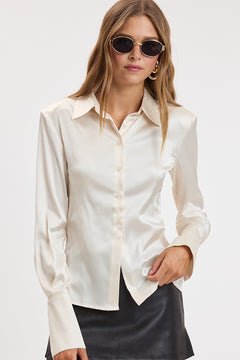 Satin Shoulder Pad Blouse