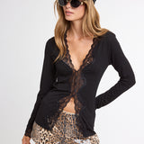 V Neck Scallop Lace Knit Top