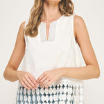 Sleeveless Dotted Lace Fringe Linen Top - off white, womens top collection