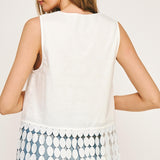 Sleeveless Dotted Lace Fringe Linen Top - off white, womens top collection